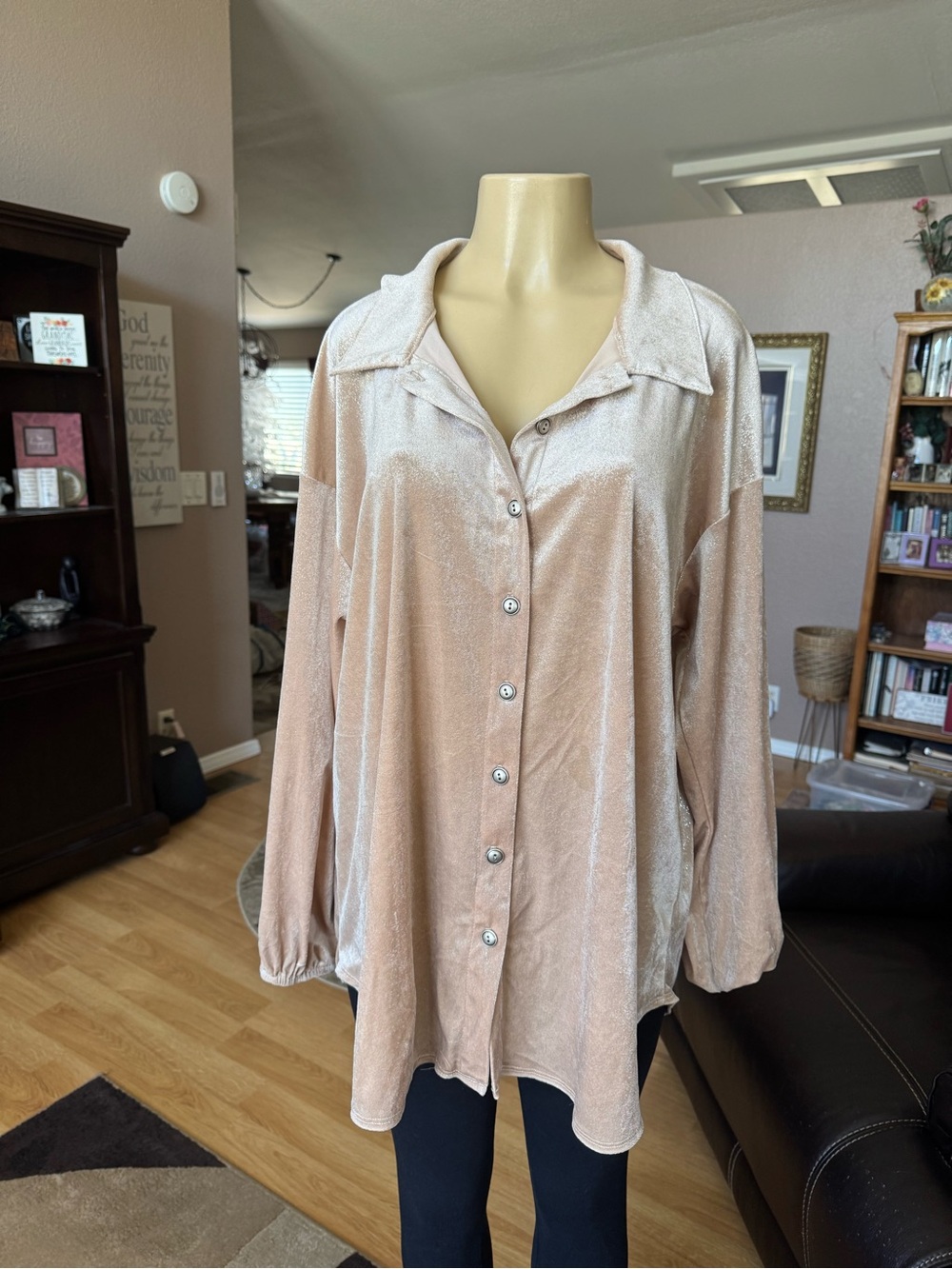 Phil Love beige velvet with silver metallic long sleeve tunic-size XXL